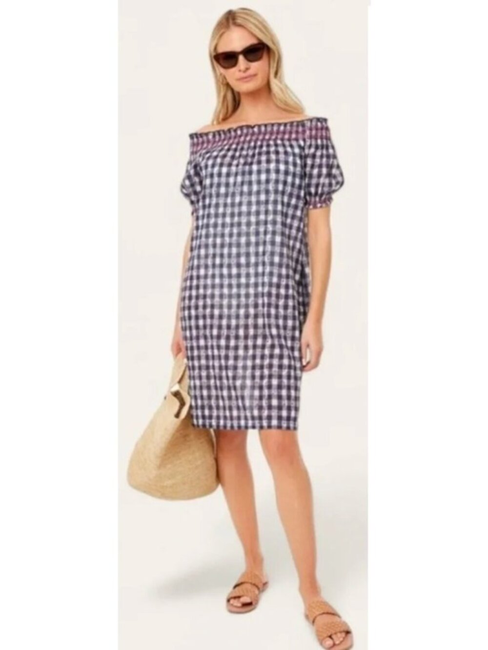 Tuckernuck Beach Embroidered Blue Check Gingham Toulon Coverup Blue White M